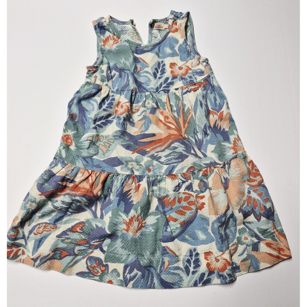 Faherty Kids 4T Organic Cotton Tiered Waffle Gauze Sundress Tropical Floral NWOT